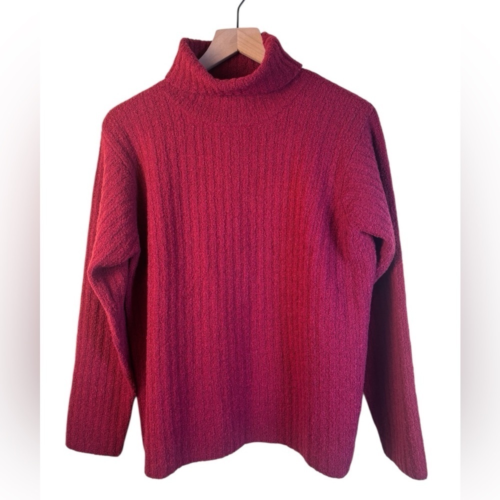 Eileen Fisher Turtleneck Wool Blend Red Textured Large